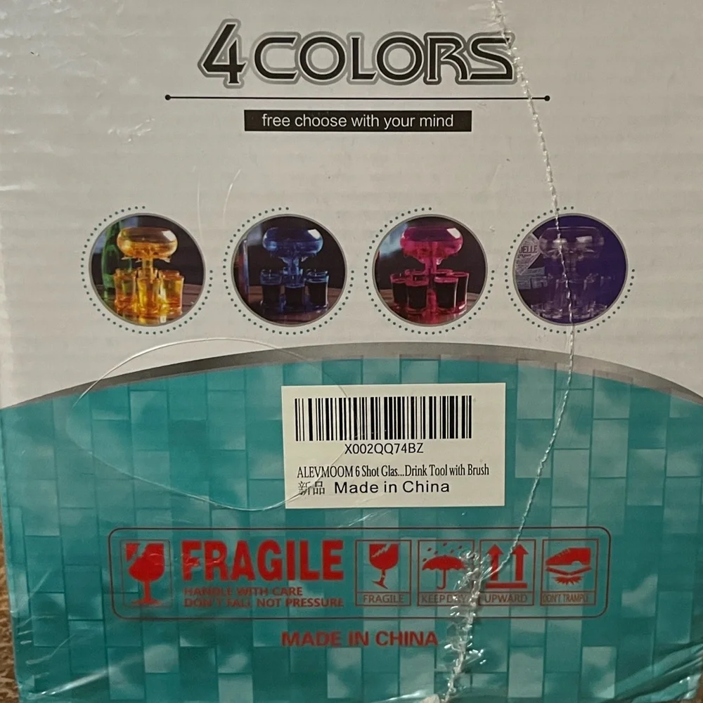 Colorful Shot Glass Dispenser and Holder Set with brush. Unopened box.